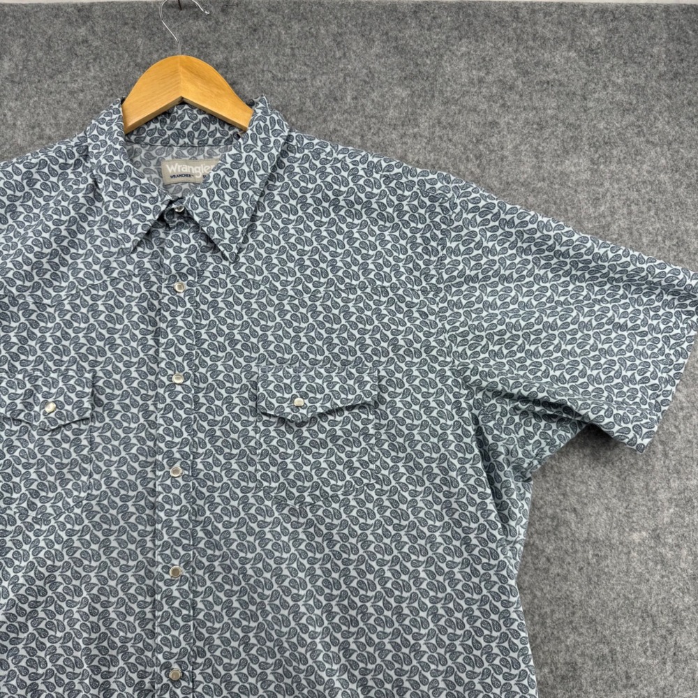 Wrangler Wrancher Shirt Mens 2XT Blue Paisley Western Snap Short Sleeve